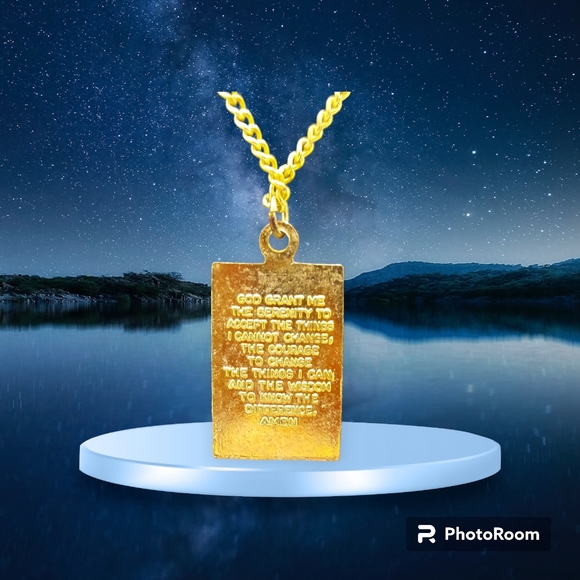 Vintage Serenity Prayer Praying Hands Book Necklace - Picture 3 of 4